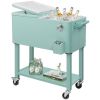 80 Quart Rolling Ice Chest, Portable Bar Drink Cooler with Catch Basin, Bottom Storage Tray and Bottle Opener for Patio Party BBQ Beach Activities