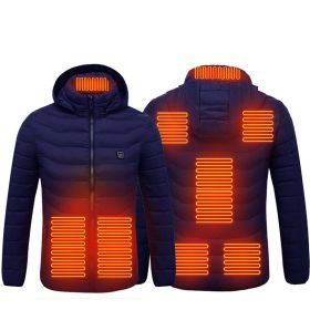 Men Heated Puffer Jacket Electric Heating Coat Insulated Hood Windbreaker 9Heat Zones (Option: Blue Zone9-3xl)