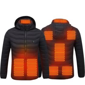 Men Heated Puffer Jacket Electric Heating Coat Insulated Hood Windbreaker 9Heat Zones (Option: Black Zone8-M)