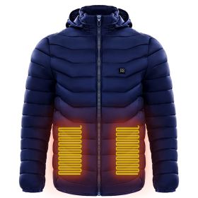 Men Heated Puffer Jacket Electric Heating Coat Insulated Hood Windbreaker 9Heat Zones (Option: Blue-4xl)