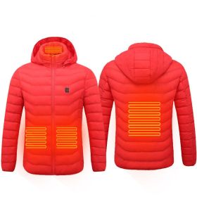 Men Heated Puffer Jacket Electric Heating Coat Insulated Hood Windbreaker 9Heat Zones (Option: Red-4xl)